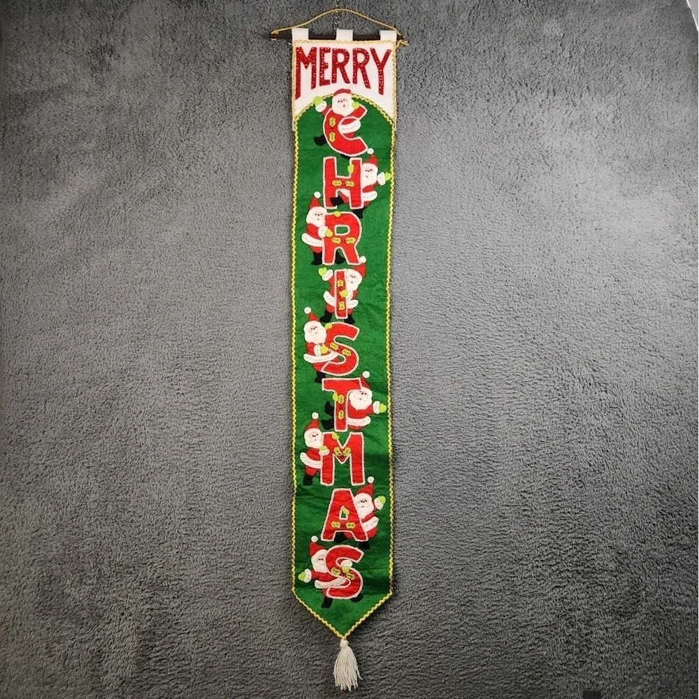 Vintage Bucila SANTA Merry Christmas Wall Panel Hanging Door Chime Handmade Felt